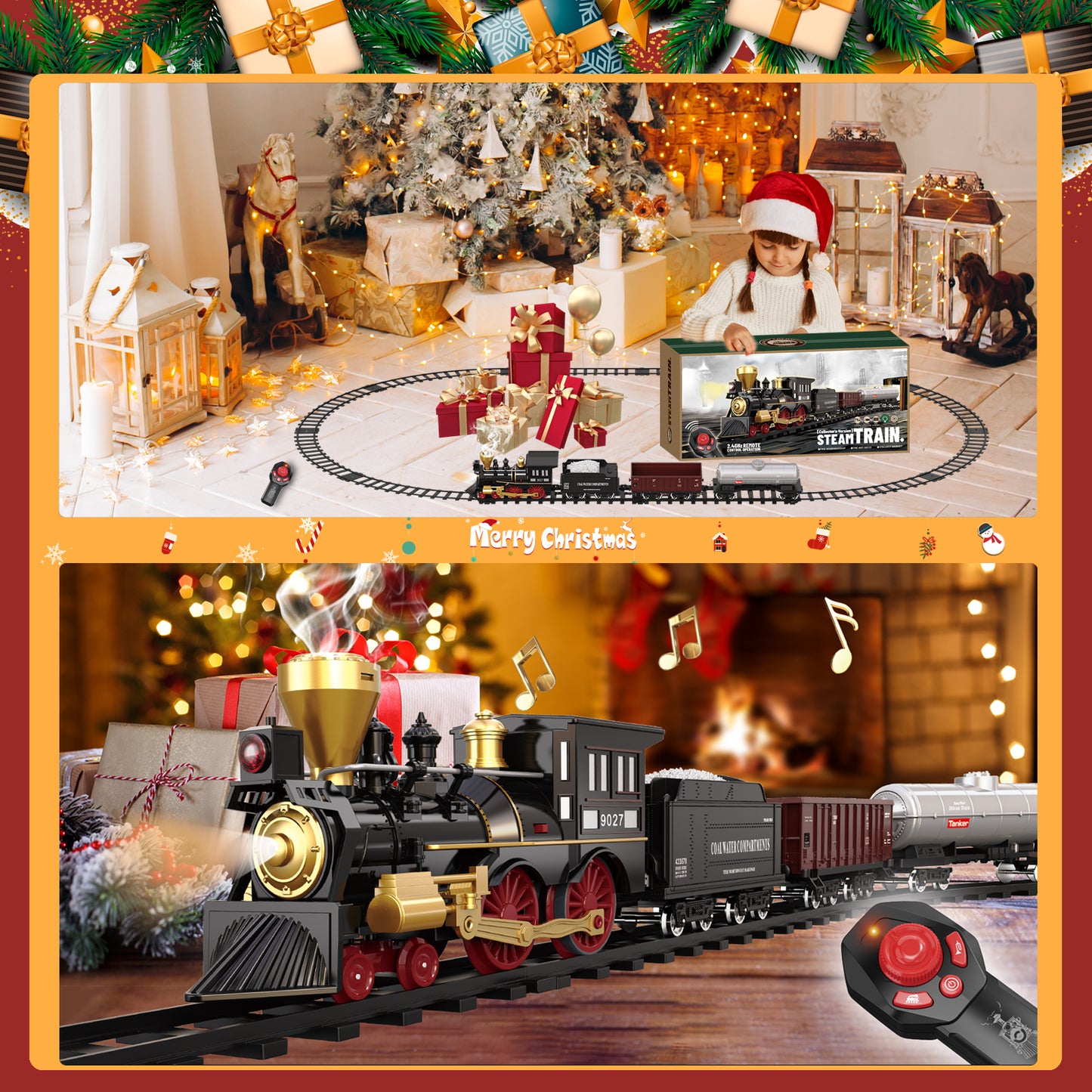 Remote Control Train Set for Kids Electric Steam Locomotive, Oil Tank Train, Cargo Cars & Tracks