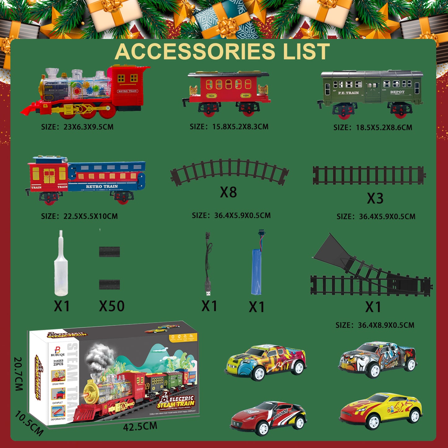Electric Train Set Train Toys with Lights & Sound Steam Locomotive with Cargo Cars & Tracks