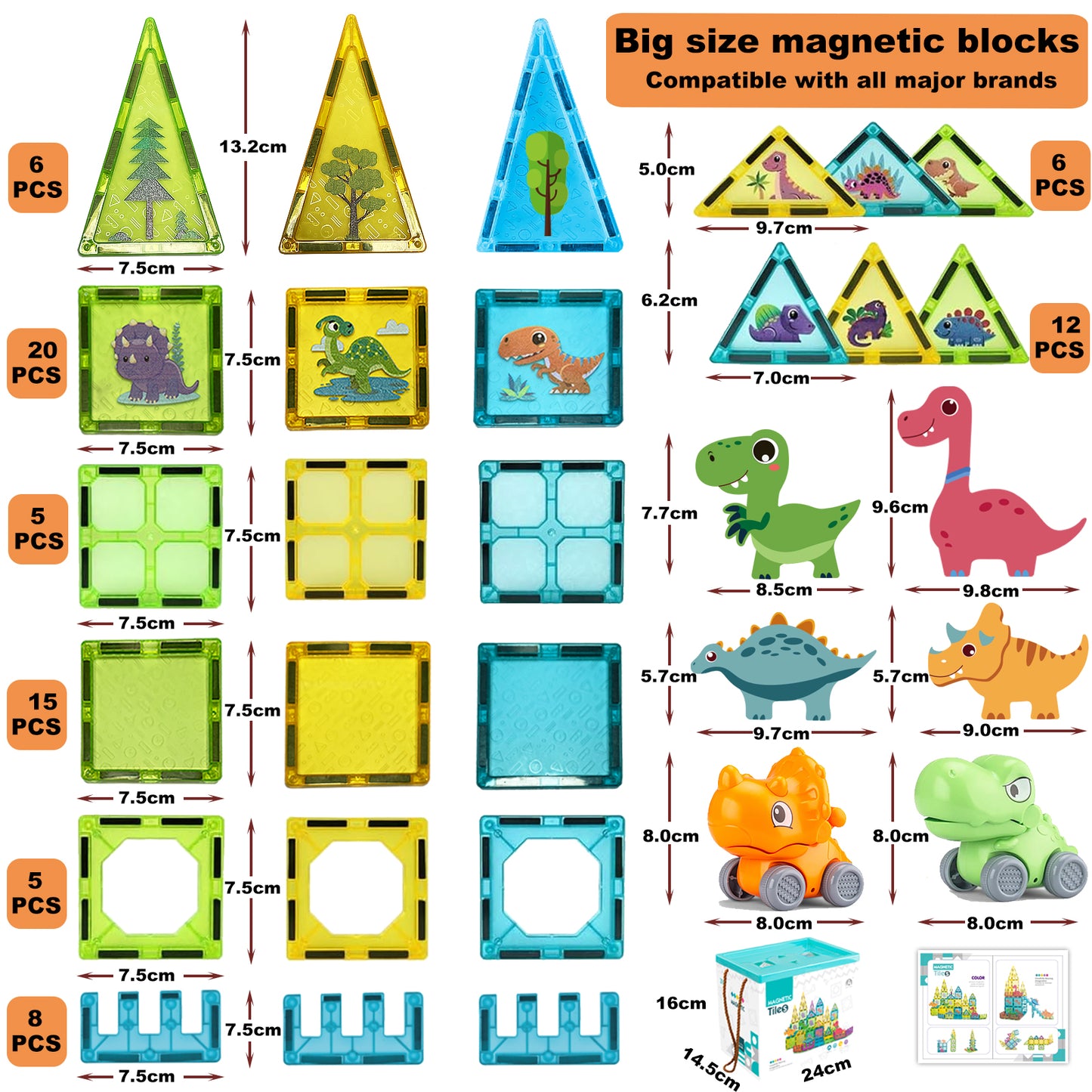 Magnetic Tiles Dinosaur Educational Building Block Toy Dino World