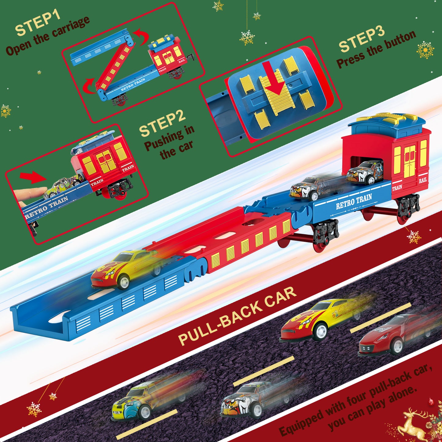 Electric Train Set Train Toys with Lights & Sound Steam Locomotive with Cargo Cars & Tracks