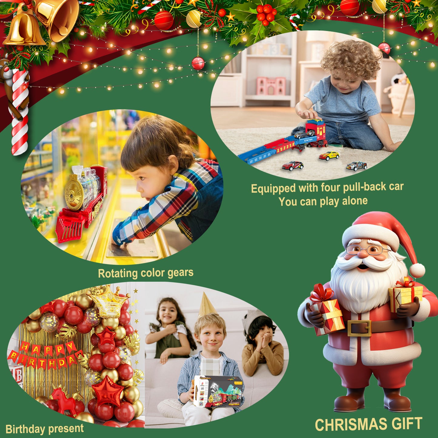 Electric Train Set Train Toys with Lights & Sound Steam Locomotive with Cargo Cars & Tracks