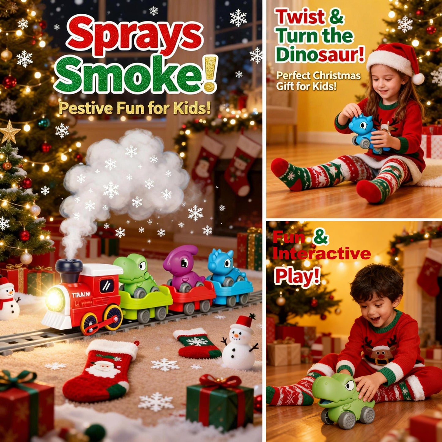 Train Set for Toddlers w/Steam Music & Lights - Electric Train Toys for Kids w/Tracks Including 3 Dinosaur Cars and 3 Trailers Christmase Birthday Gifts for Boys Girls 3 4 5 6+ Years Old