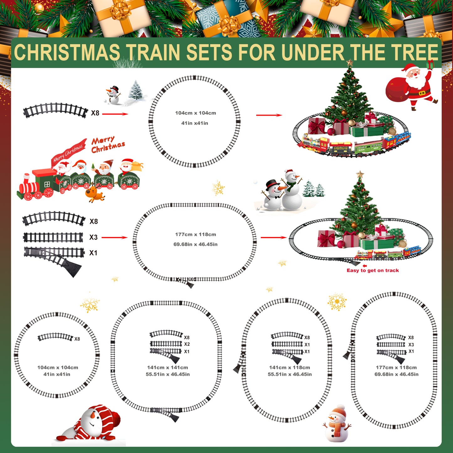 Electric Train Set Train Toys with Lights & Sound Steam Locomotive with Cargo Cars & Tracks