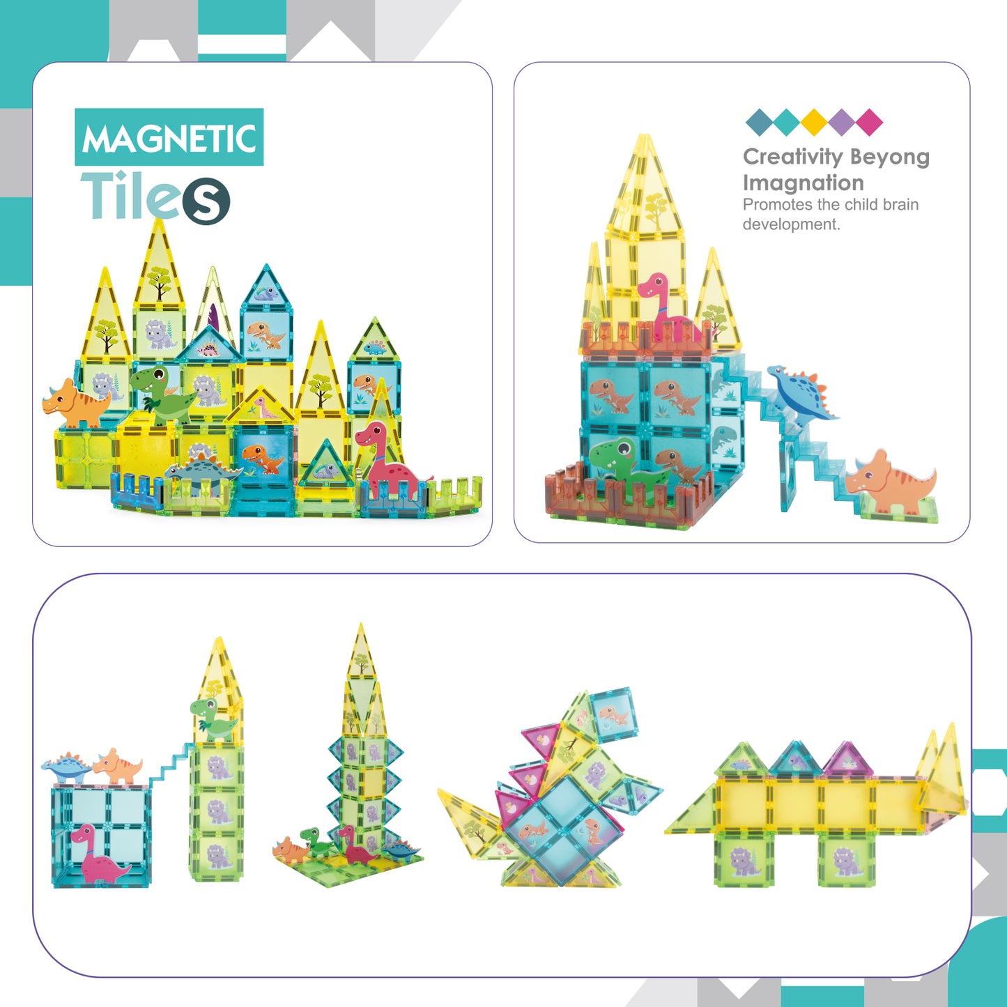 Magnetic Tiles Dinosaur Educational Building Block Toy Dino World
