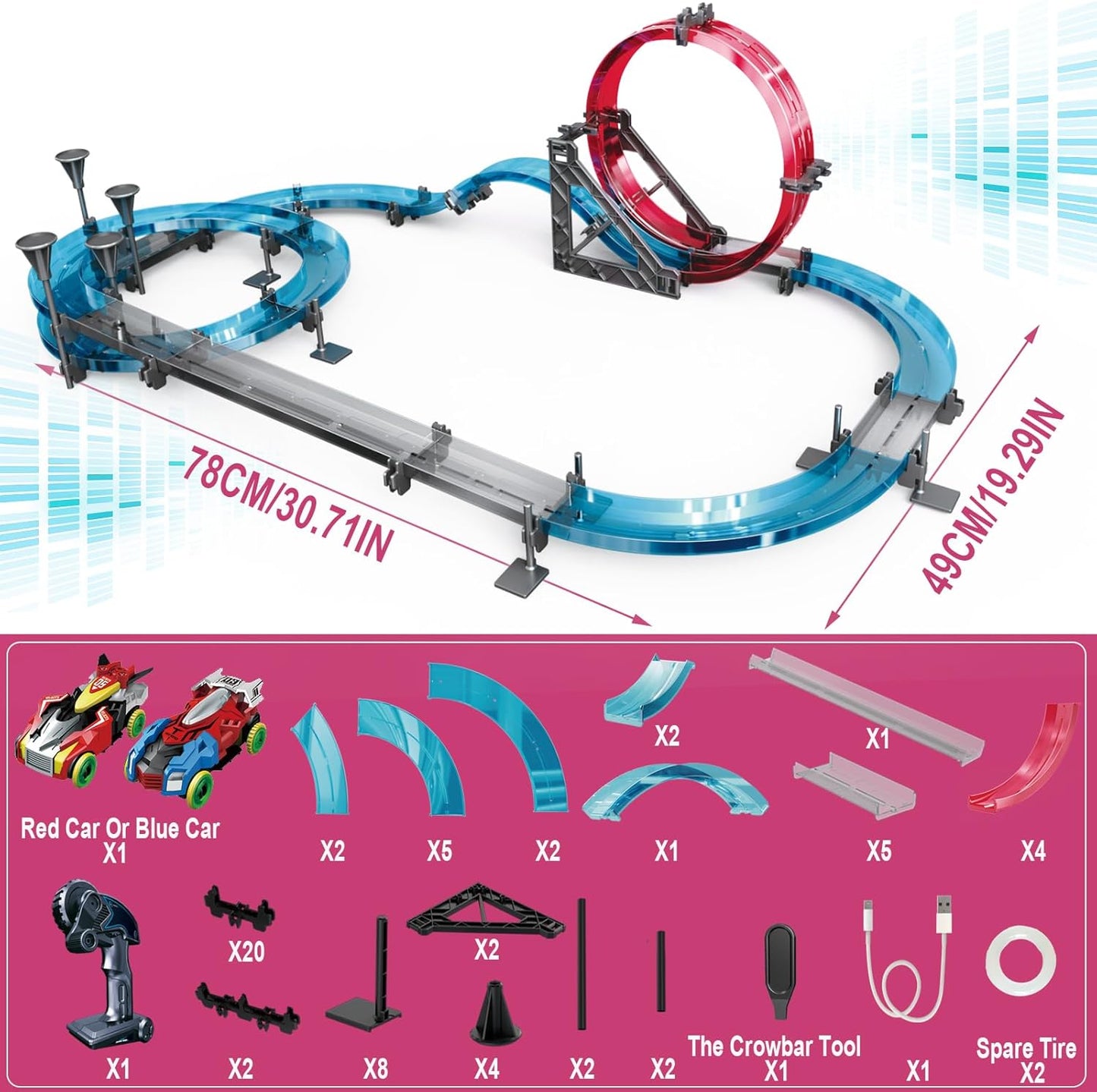 Slot Car Race Track Sets Electric Remote Control Car for Kids Rechargable Magnetic Attraction Cars High-Speed Racing Game Circular Overpass Track Gifts Birthday Toys for Boys Kids Age 6 7 8-12