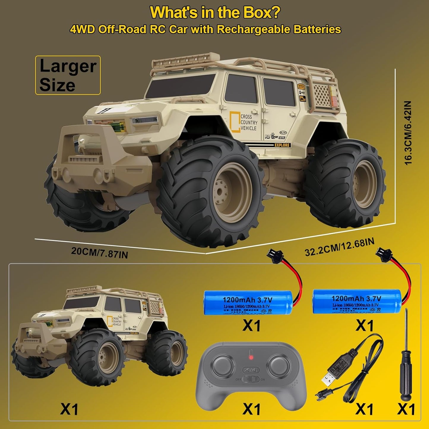 Amphibious Remote Control Car 1:14 with 2 Rechargeable Batteries, 4WD Electric Vehicle for Boys Age 8-12, Offroad Waterproof RC Truck, 2.4GHz All Terrain RC Drift Cars Beach Pool Toys Gifts for Kids