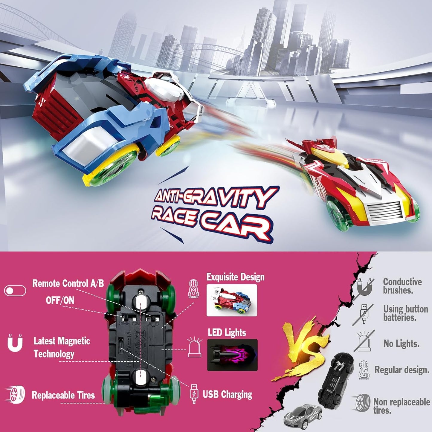 Slot Car Race Track Sets Electric Remote Control Car for Kids Rechargable Magnetic Attraction Cars High-Speed Racing Game Circular Overpass Track Gifts Birthday Toys for Boys Kids Age 6 7 8-12