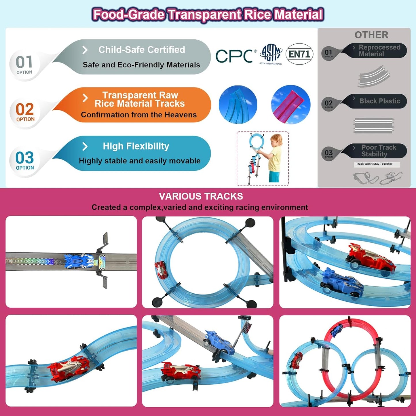 Car Race Track Sets with 4 Pull-Back Cars, 360° Loops, Cross Overpass & Curves, High-Speed Racing Game Track for Boys Kids Birthday Gift Ages 6-12