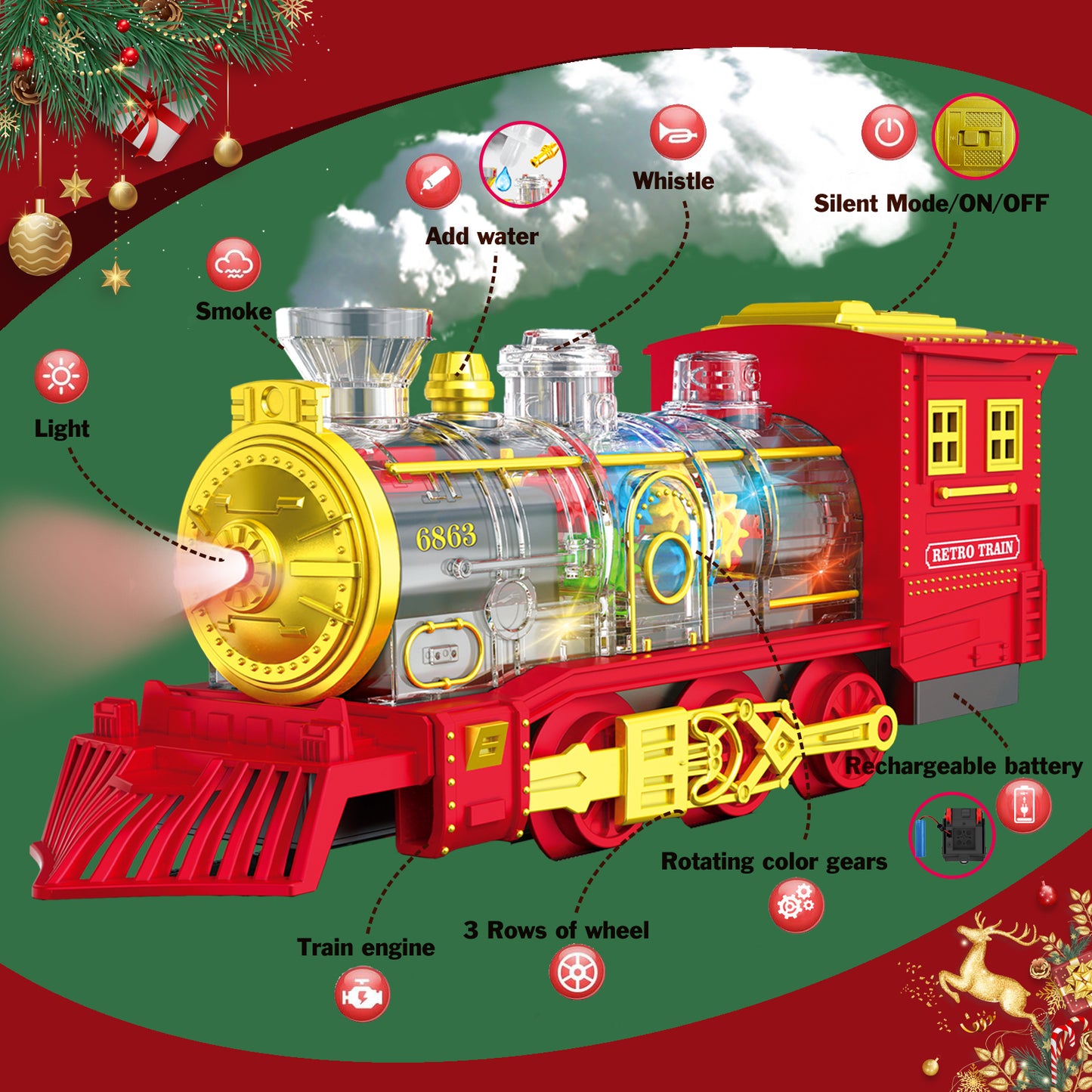Electric Train Set Train Toys with Lights & Sound Steam Locomotive with Cargo Cars & Tracks