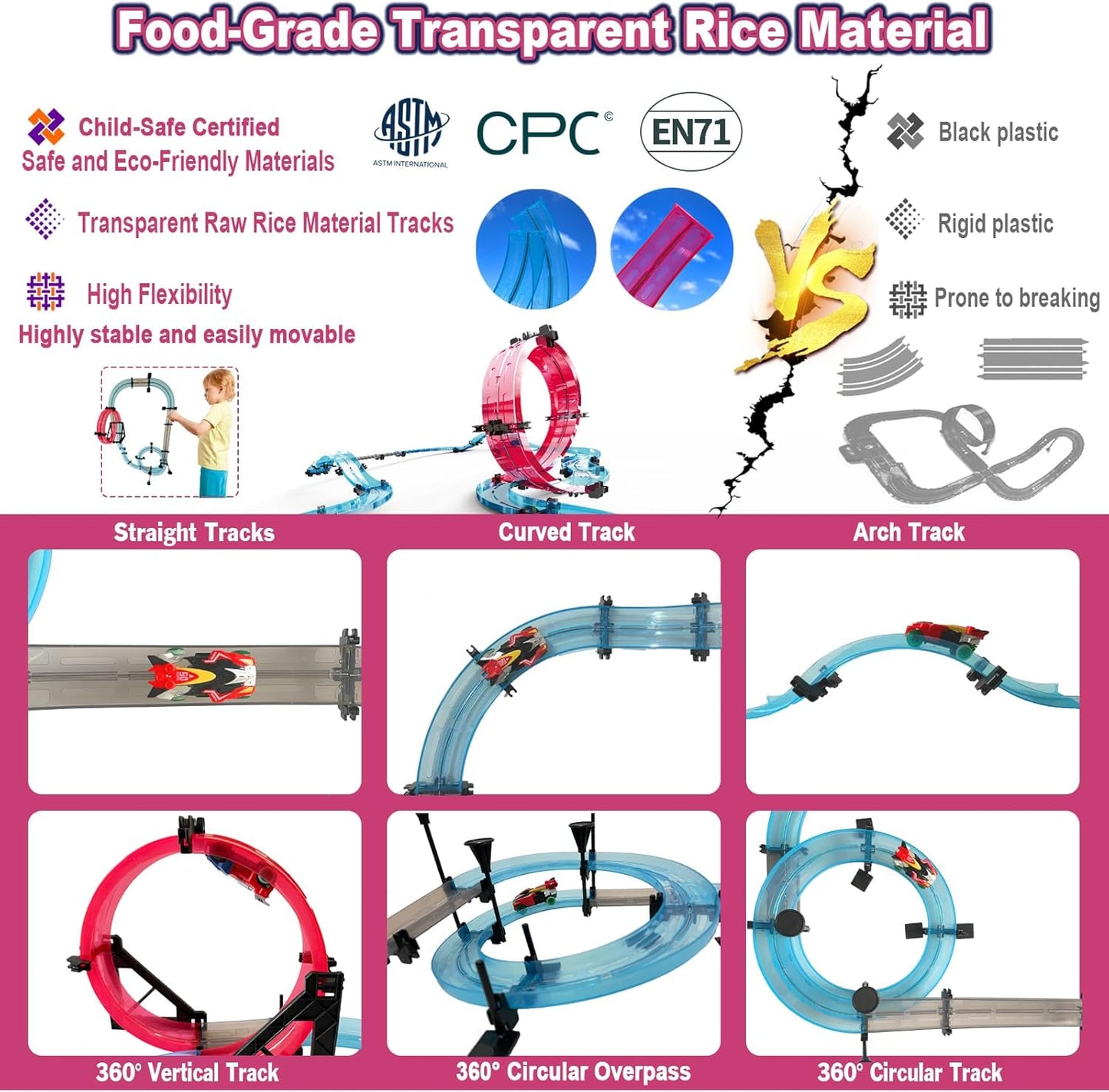 Slot Car Race Track Sets Electric Remote Control Car for Kids Rechargable Magnetic Attraction Cars High-Speed Racing Game Circular Overpass Track Gifts Birthday Toys for Boys Kids Age 6 7 8-12