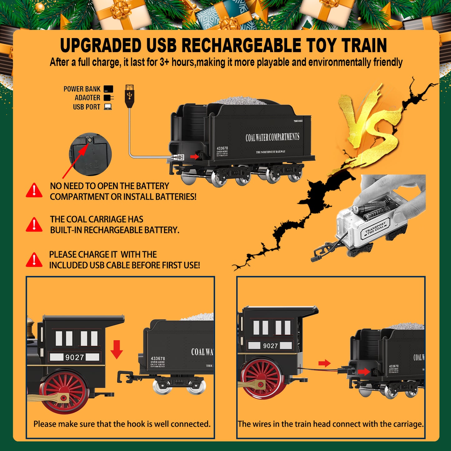 Remote Control Train Set for Kids Electric Steam Locomotive, Oil Tank Train, Cargo Cars & Tracks