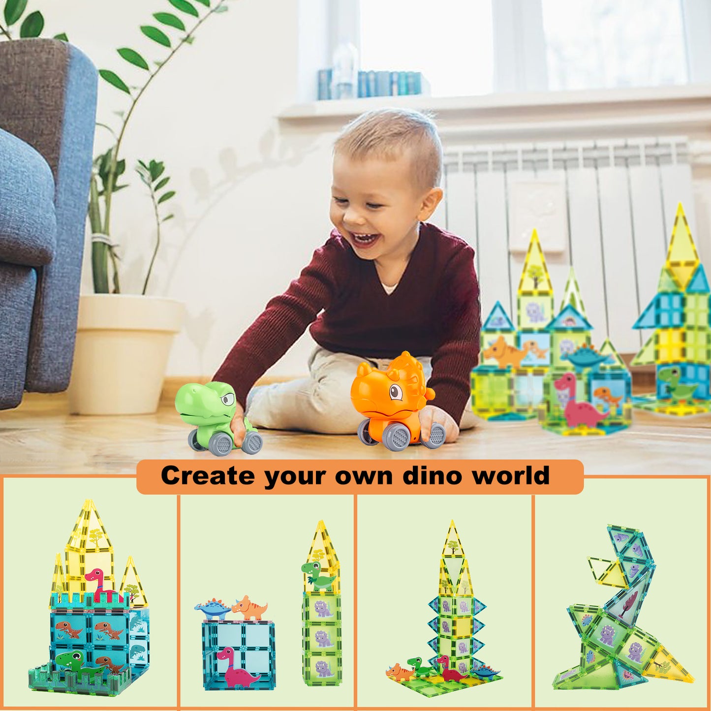 Magnetic Tiles Dinosaur Educational Building Block Toy Dino World