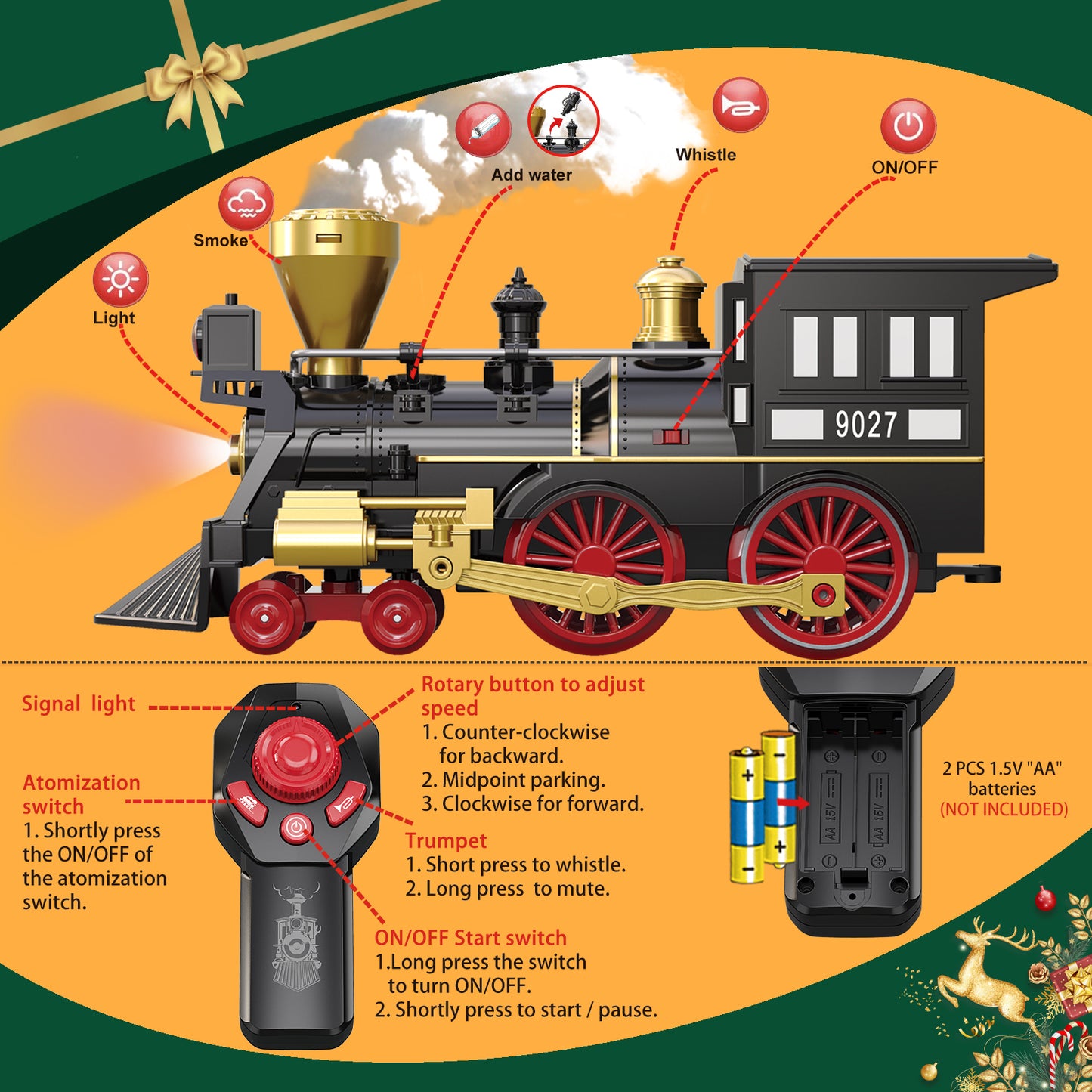 Remote Control Train Set for Kids Electric Steam Locomotive, Oil Tank Train, Cargo Cars & Tracks