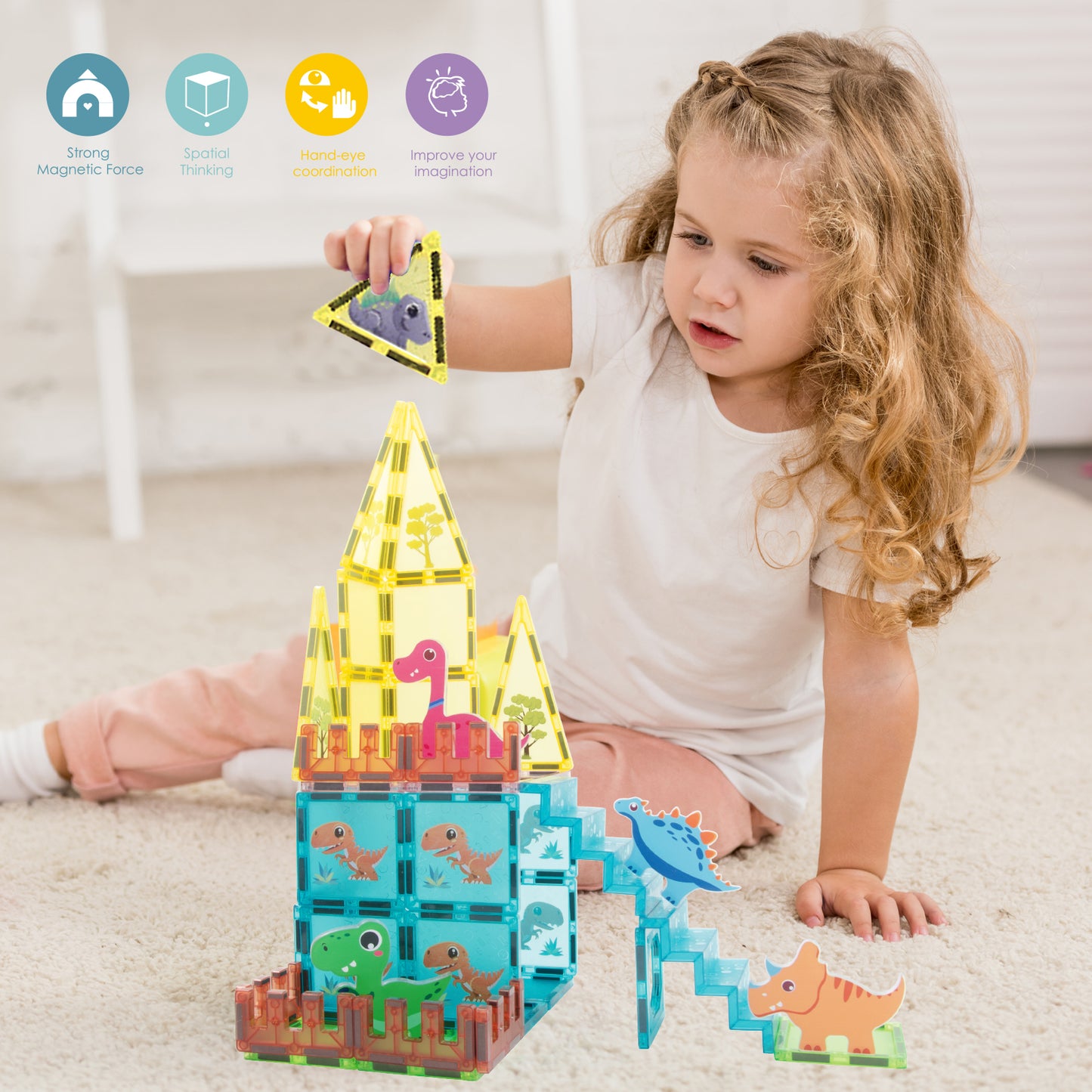 Magnetic Tiles Dinosaur Educational Building Block Toy Dino World