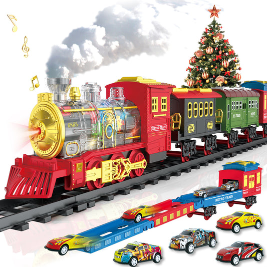 Electric Train Set Train Toys with Lights & Sound Steam Locomotive with Cargo Cars & Tracks