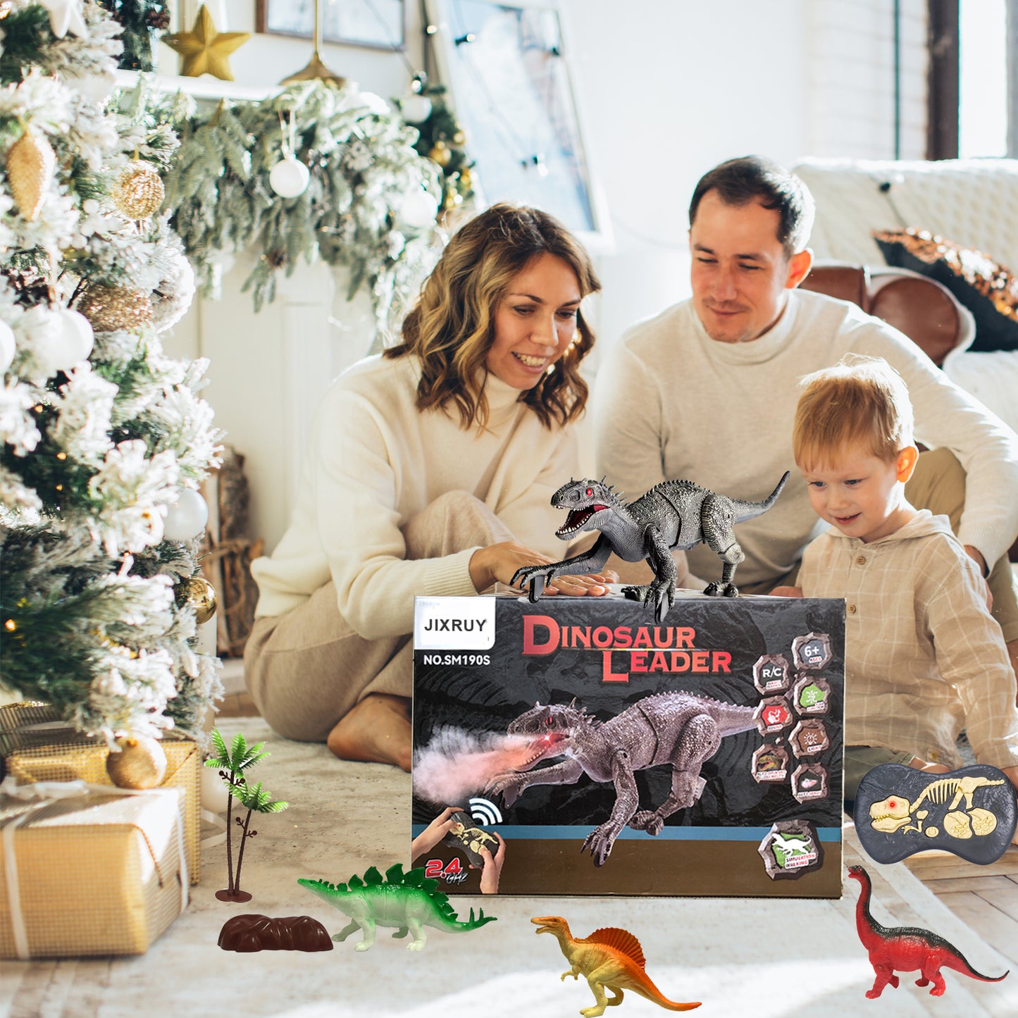 JIXRUY Remote Control Dinosaur Jurassic T Rex Toys for Boys Electronic RC Spray Raptor Walking Roaring Tyrannosaurus Rex Realistic 18.1" Rechargeable Birthday Gift for Kids Girls 3 4 5 6 7