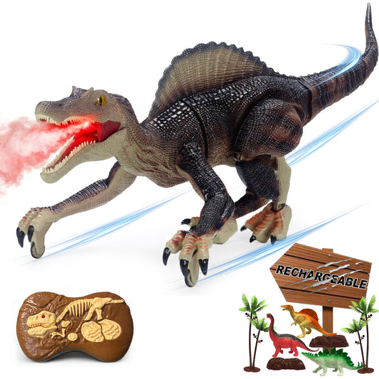Remote Control Dinosaur Toys for Boys Electronic RC Spray Raptor Toy Walking Roaring Jurassic Spinosaurus Realistic 18.1" Dino Rechargeable Birthday Gift for Kids