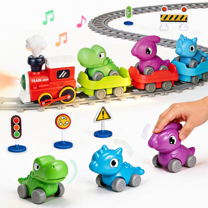 Train Set for Toddlers w/Steam Music & Lights - Electric Train Toys for Kids w/Tracks Including 3 Dinosaur Cars and 3 Trailers Christmase Birthday Gifts for Boys Girls 3 4 5 6+ Years Old