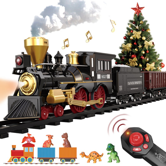 Remote Control Train Set for Kids Electric Steam Locomotive, Oil Tank Train, Cargo Cars & Tracks