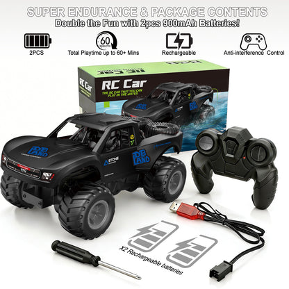 Amphibious Remote Control Car Monster Truck - 4WD Waterproof 1:16 Large All Terrain Off Road Vehicle with 2 Rechargeable Batteries RC Drift Cars Beach Pool Toys Gifts for Boys Kids 8-12