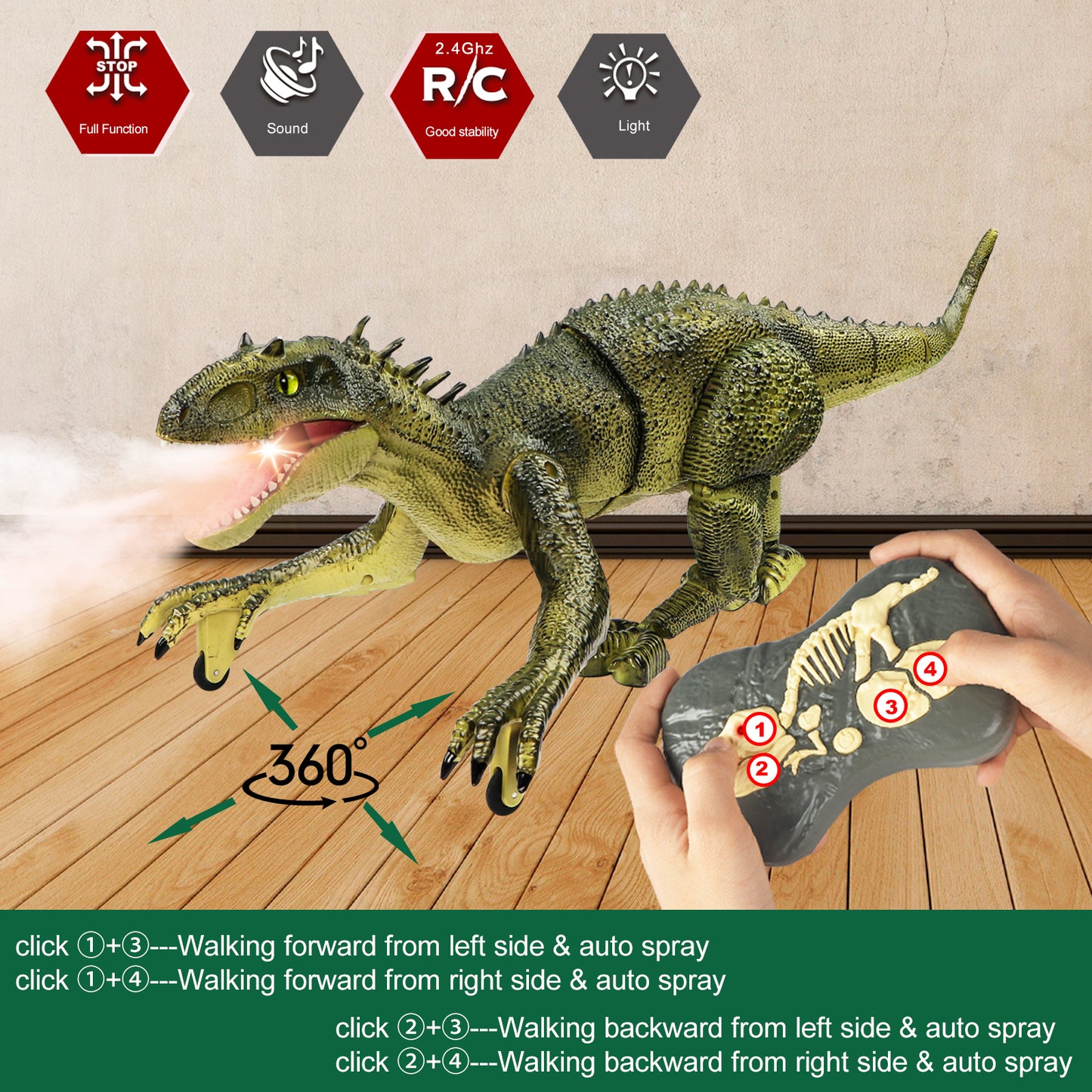 Remote Control Dinosaur Jurassic T Rex Toys for Boys Spray Tyrannosaurus Rex