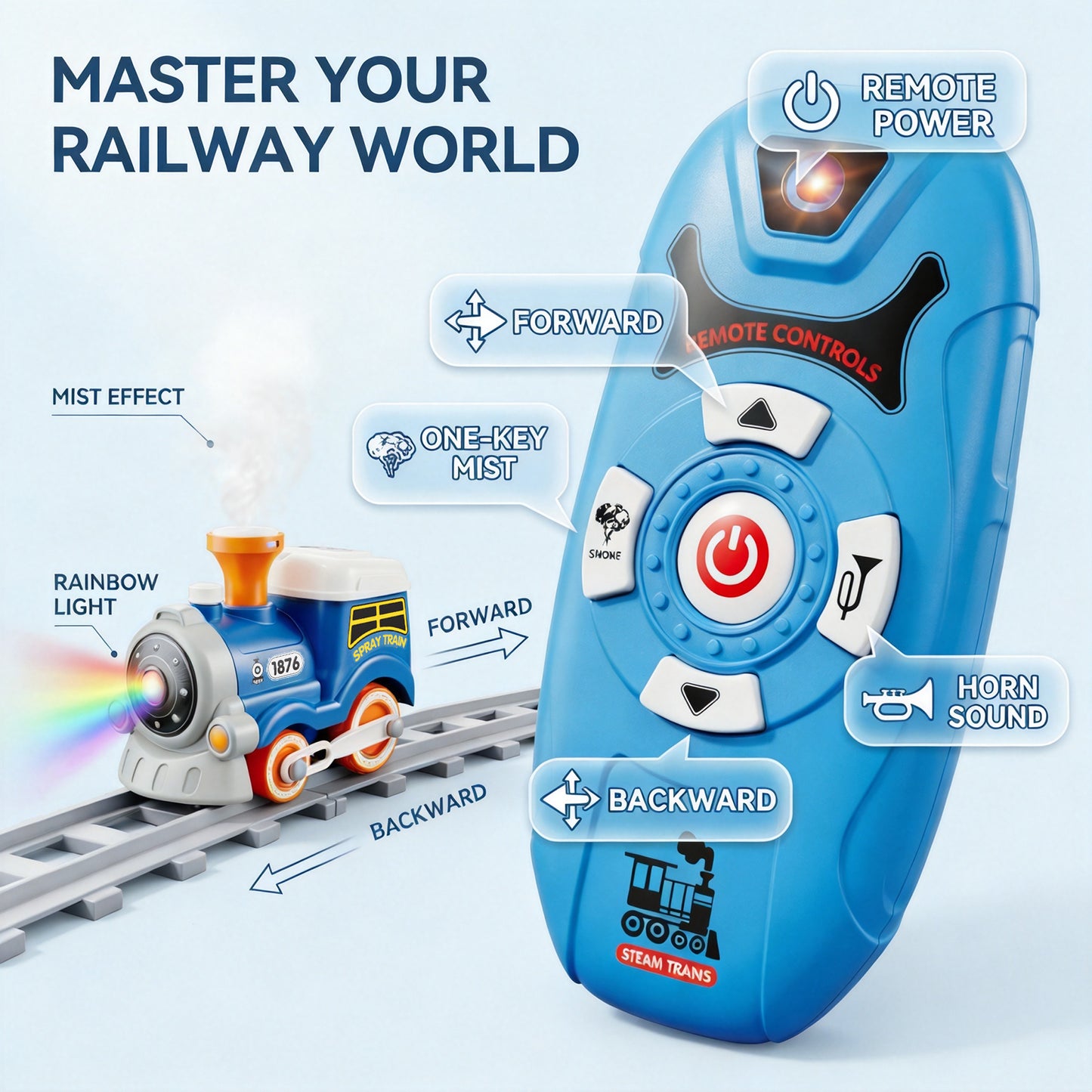 Remote Control Train Set for Kids w/Steam, Music & Lights Choo Choo Train for Toddlers, Electric Train Set with Tracks, Magnetic Connection Train Toys Christmas Birthday Gifts for Boys Girls 3 4 5 6+