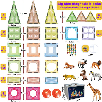 Magnetic Tiles 3D Magnet Building Block Toys with Farm Animal and Lighting