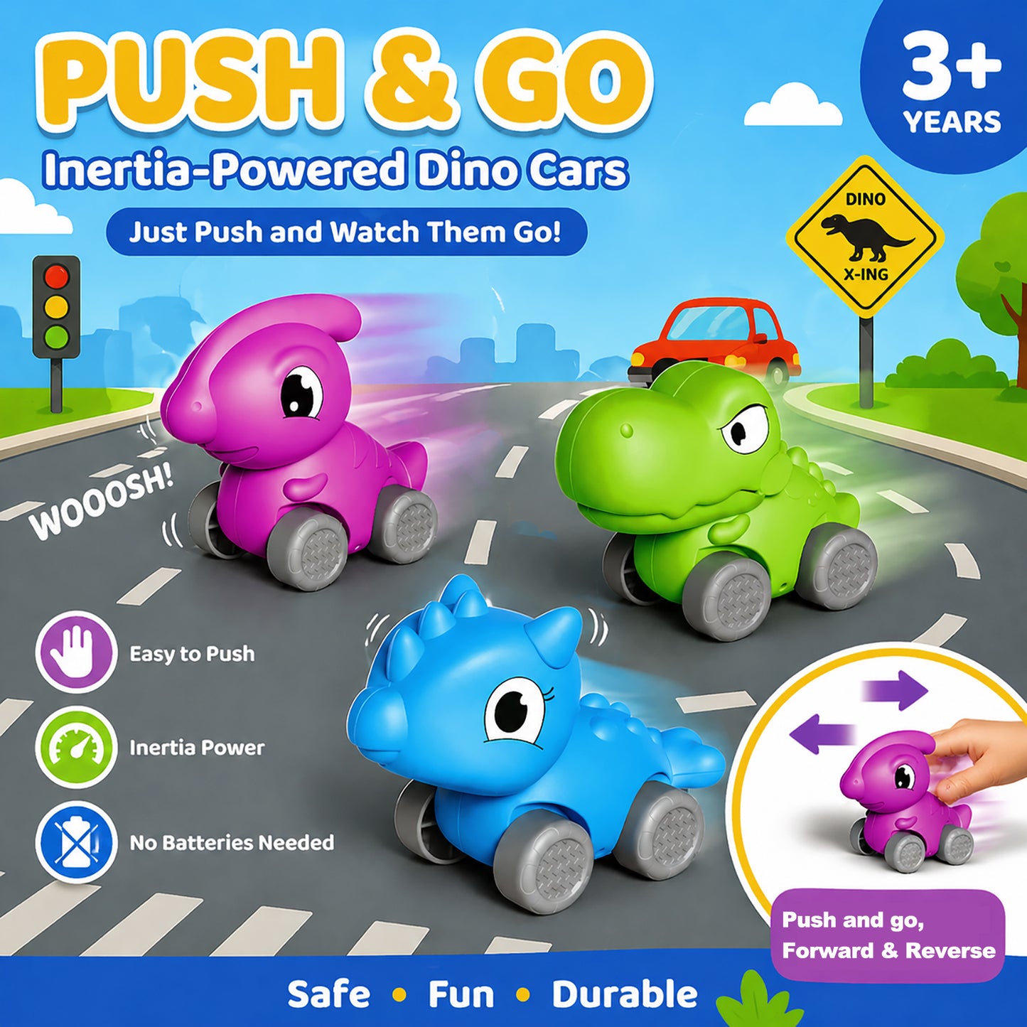 Train Set for Toddlers w/Steam Music & Lights - Electric Train Toys for Kids w/Tracks Including 3 Dinosaur Cars and 3 Trailers Christmase Birthday Gifts for Boys Girls 3 4 5 6+ Years Old