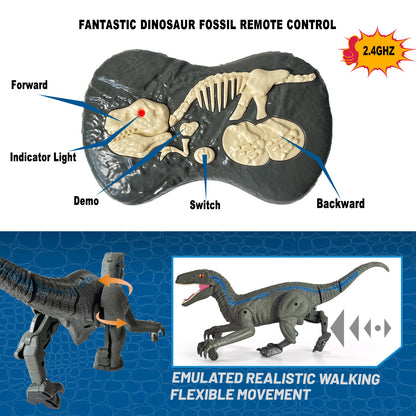 Remote Control Dinosaur Toys Velociraptor Jurassic Dino Blue