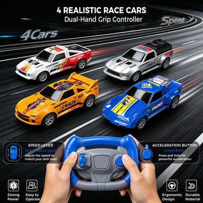 Electric Slot Car Race Track Sets with 4 High-Speed Racing Slot Cars Dual Racing Game with 2 Controllers Circular Overpass Track Featuring Flash Bridge Pendulum Gifts Toys for Boys Kids Age 6 7 8-12