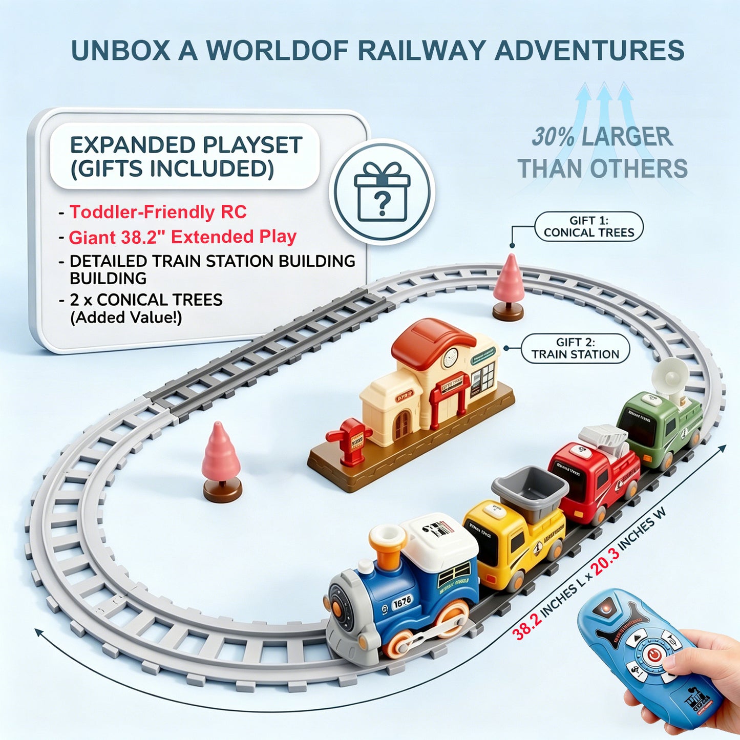 Remote Control Train Set for Kids w/Steam, Music & Lights Choo Choo Train for Toddlers, Electric Train Set with Tracks, Magnetic Connection Train Toys Christmas Birthday Gifts for Boys Girls 3 4 5 6+