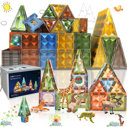 Magnetic Tiles 3D Magnet Building Block Toys with Farm Animal and Lighting