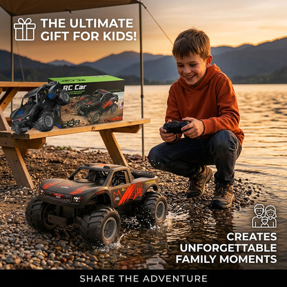 Amphibious Remote Control Car Monster Truck - 4WD Waterproof 1:16 Large All Terrain Off Road Vehicle with 2 Rechargeable Batteries RC Drift Cars Beach Pool Toys Gifts for Boys Kids 8-12