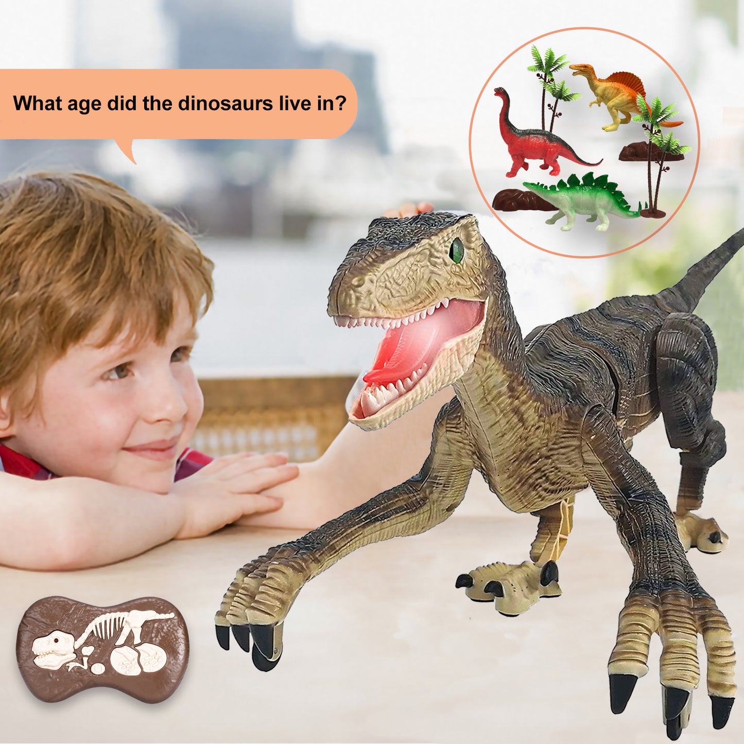 Remote Control Dinosaur Toys for Kids Velociraptor Jurassic Dino