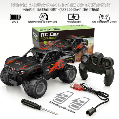 Amphibious Remote Control Car Monster Truck - 4WD Waterproof 1:16 Large All Terrain Off Road Vehicle with 2 Rechargeable Batteries RC Drift Cars Beach Pool Toys Gifts for Boys Kids 8-12
