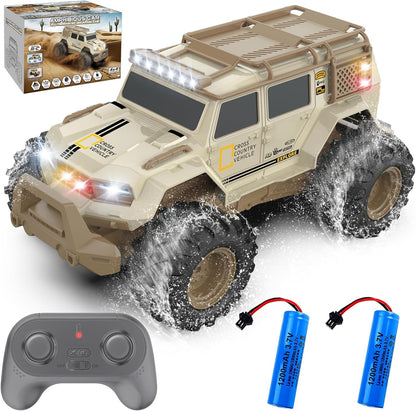 Amphibious Remote Control Car 1:14 with 2 Rechargeable Batteries, 4WD Electric Vehicle for Boys Age 8-12, Offroad Waterproof RC Truck, 2.4GHz All Terrain RC Drift Cars Beach Pool Toys Gifts for Kids