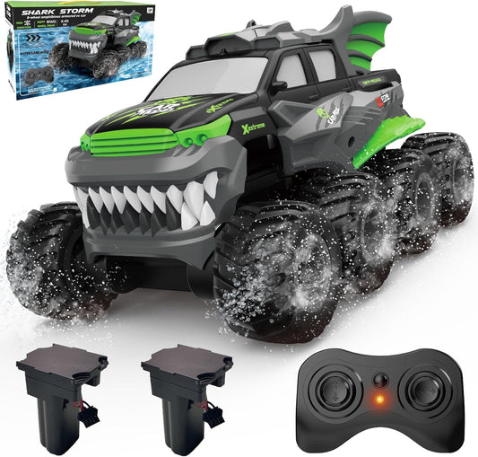 Amphibious Remote Control Car with 2 Rechargeable Batteries, 8WD RC Cars for Boys Age 8-12, Offroad Waterproof RC Monster Truck, 2.4GHz All Terrain RC Drift Cars Beach Pool Toys Gifts for Kids Green