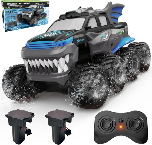 Amphibious Remote Control Car with 2 Rechargeable Batteries, 8WD RC Cars for Boys Age 8-12, Offroad Waterproof RC Monster Truck, 2.4GHz All Terrain RC Drift Cars Beach Pool Toys Gifts for Kids Blue