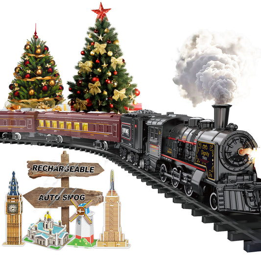 Electric Train Sets for Boys Girls Metal Alloy Steam Locomotive, Passenger Carriages, Tracks