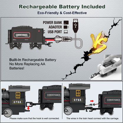 Electric Train Sets Remote Control for Kids Metal Alloy Christmas Train Toys Steam Locomotive Glowing Passenger Carriages Luxury Tracks Light & Sounds Rechargeable Birthday Gifts for Boys Girls Red