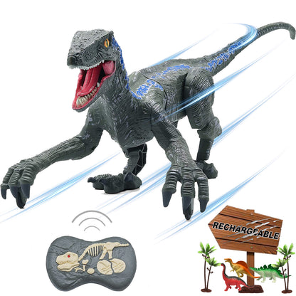 Remote Control Dinosaur Toys Velociraptor Jurassic Dino Rechargeable Raptor Blue