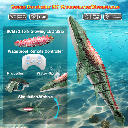 Remote Control Mosasaurus Dinosaur Toys for Boys Kids, Rechargable Swimming Pool High Simulation Toys, Electric RC Sea Monster with Light & Spray Water Birthday Gift for Ages 3 4 5 6 7 8 9