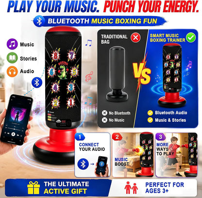 Punching Bag for Kids 63 Inch Stable Inflatable Boxing Bag with Fast Electric Pump Scoring Bluetooth Music LED Lights Gloves Freestanding Toys Birthday Gift for Boys Girls Ages 4-8-12