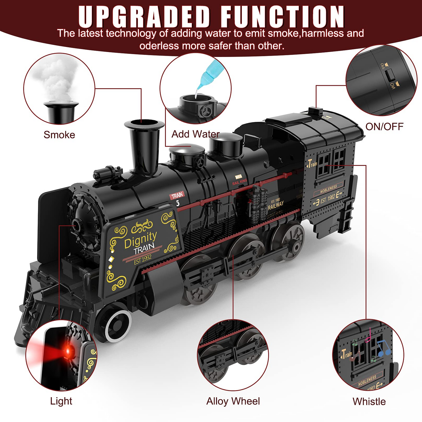 Electric Train Sets for Boys Girls Metal Alloy Steam Locomotive, Passenger Carriages, Tracks