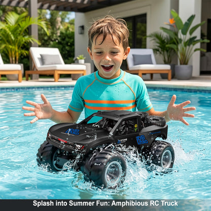 Amphibious Remote Control Car Monster Truck - 4WD Waterproof 1:16 Large All Terrain Off Road Vehicle with 2 Rechargeable Batteries RC Drift Cars Beach Pool Toys Gifts for Boys Kids 8-12