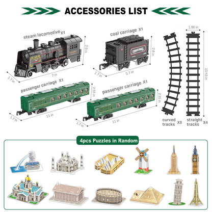 Electric Train Sets for Boys Girls Metal Alloy Steam Locomotive, Passenger Carriages, Tracks