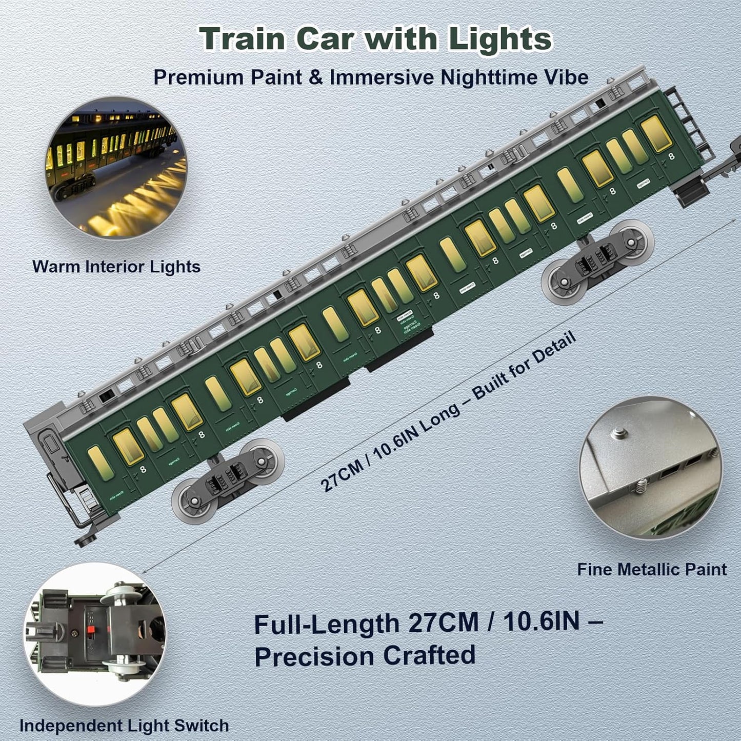 Electric Train Sets Remote Control for Kids Metal Alloy Christmas Train Toys Steam Locomotive, Glowing Passenger Carriages, Luxury Tracks, Light & Sounds Rechargeable Birthday Gifts for Boys Girls