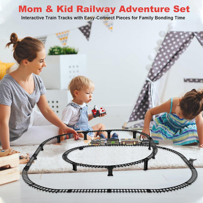 Electric Train Sets for Kids Christmas Train Toys Steam Locomotive Passenger Carriages Deluxe 2-Layer Track with Lights & Sounds(ON/Silent/Off) Rechargeable Birthday Gifts for Boys Girls