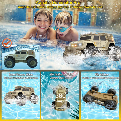 Amphibious Remote Control Car 1:14 with 2 Rechargeable Batteries, 4WD Electric Vehicle for Boys Age 8-12, Offroad Waterproof RC Truck, 2.4GHz All Terrain RC Drift Cars Beach Pool Toys Gifts for Kids