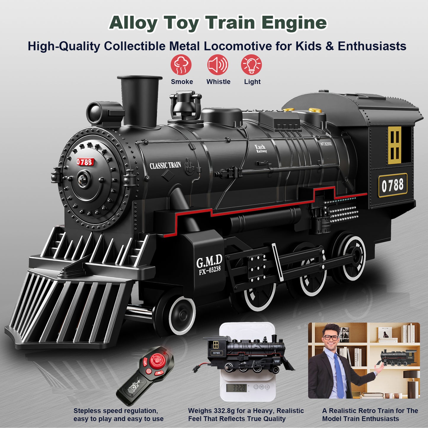 Electric Train Sets Remote Control for Kids Metal Alloy Christmas Train Toys Steam Locomotive Glowing Passenger Carriages Luxury Tracks Light & Sounds Rechargeable Birthday Gifts for Boys Girls Red